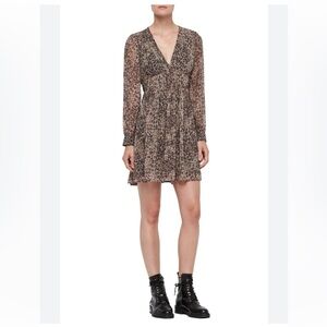 All Saints Leopard Print Long Sleeve Dress in Brown Sz XS